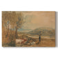 Canvas art print portraying a castle surrounded by open landscape under sky, set against a white background
