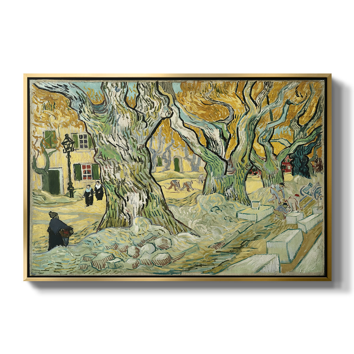 The Large Plane Trees (Road Menders at Saint-Rémy), 1889 - Floater Framed Canvas Print