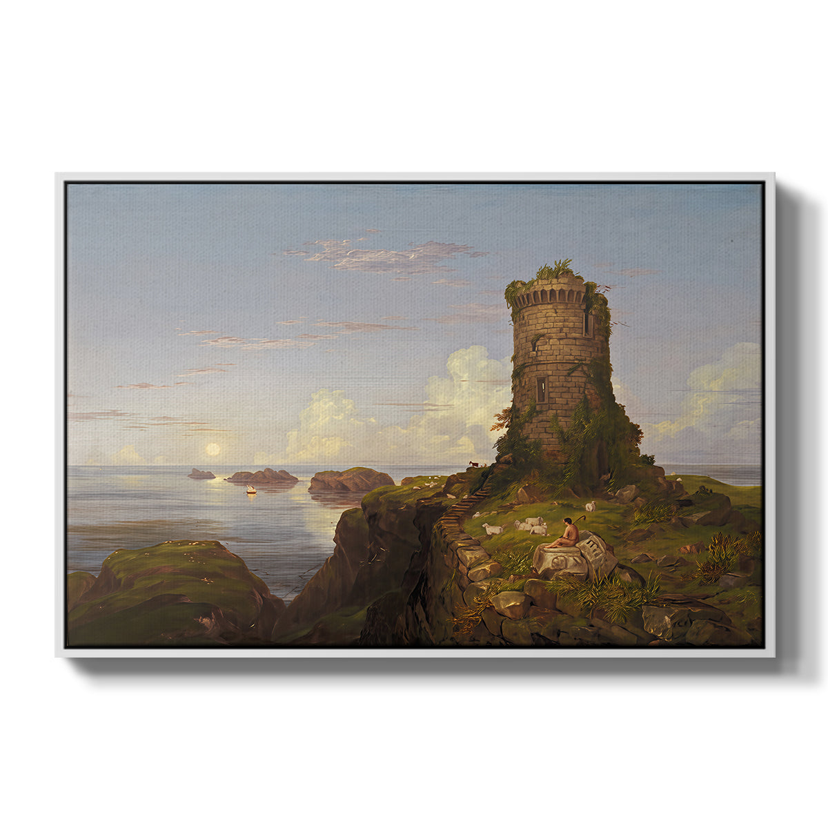 Italian Coast Scene with Ruined Tower, 1838 - Floater Framed Canvas Print