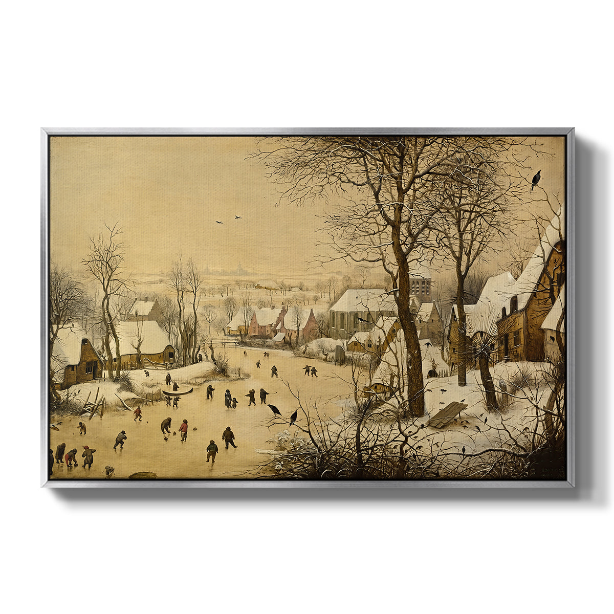 Winter Landscape with Skaters and Bird Trap, 1565 - Floater Framed Canvas Print