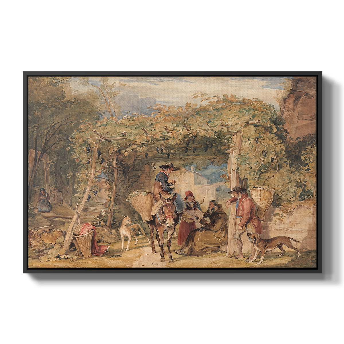 Figures and Animals in a Vineyard, c. 1829 - Floater Framed Canvas Print