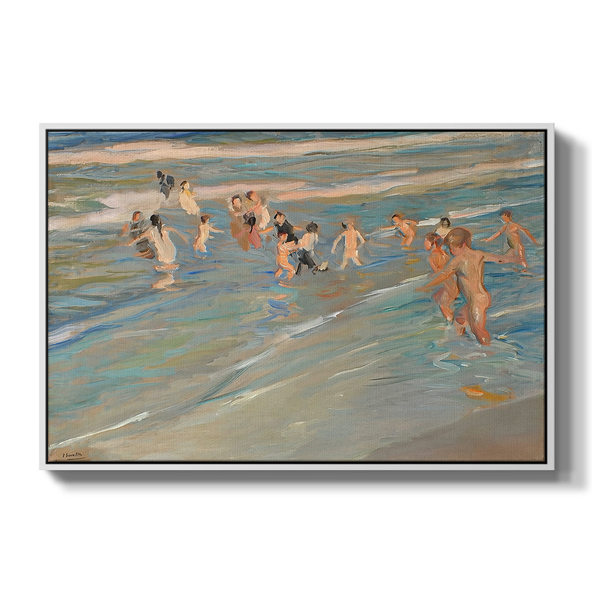 Children Playing on the Beach in Valencia, c. 1908 - Floater Framed Canvas Print