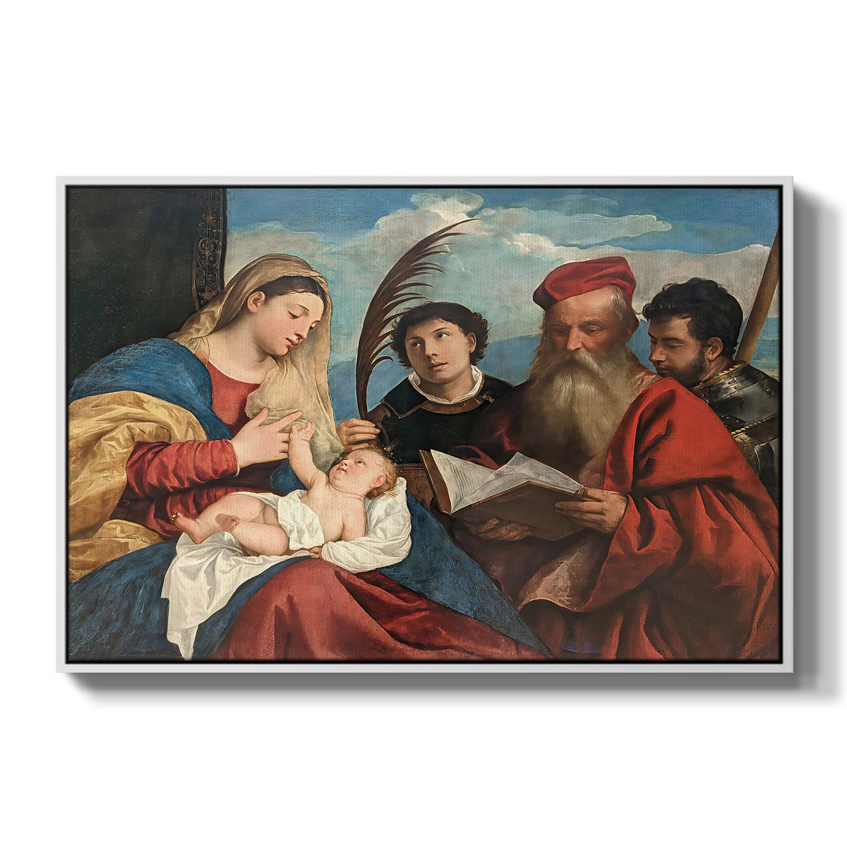 Mary and Child with Saints Stephen, Jerome and Maurice, c. 1510 - Floater Framed Canvas Print