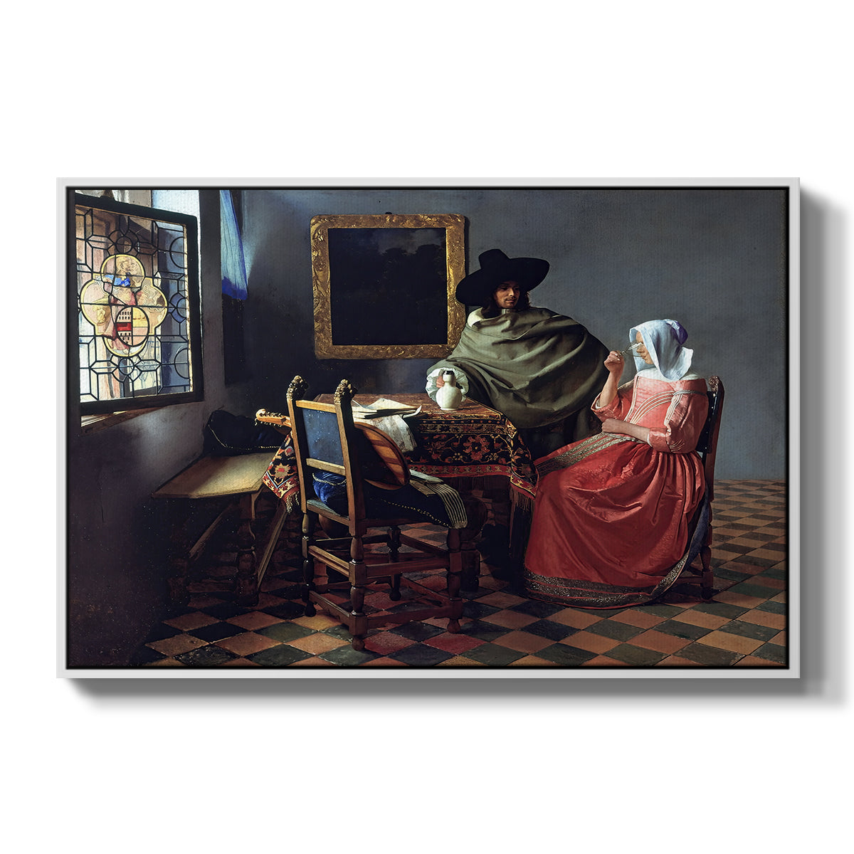 The Glass of Wine, c. 1660 - Floater Framed Canvas Print