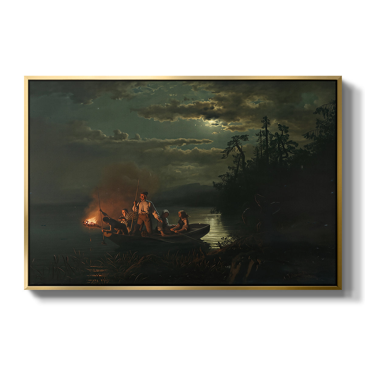 Spear Fishing on Lake Krøderen, 1851 - Floater Framed Canvas Print