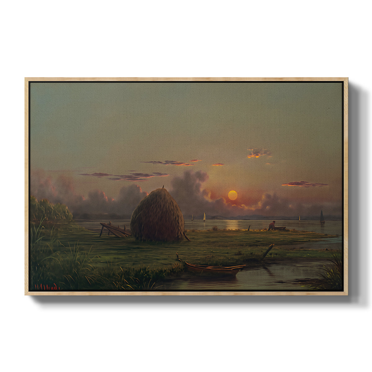 Haystack at Sunset, 1880 - Floater Framed Canvas Print