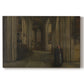 Canvas art print portraying a quiet church interior with columns, arches, and soft light, set against a white background