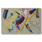 Canvas art print portraying a geometric abstract composition with intersecting lines and floating shapes, set against a white background