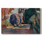 Canvas art print portraying a garden landscape with figure and dense greenery, set against a white background