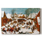 Canvas art print portraying a chaotic village scene with soldiers attacking civilians in winter setting, set against a white background