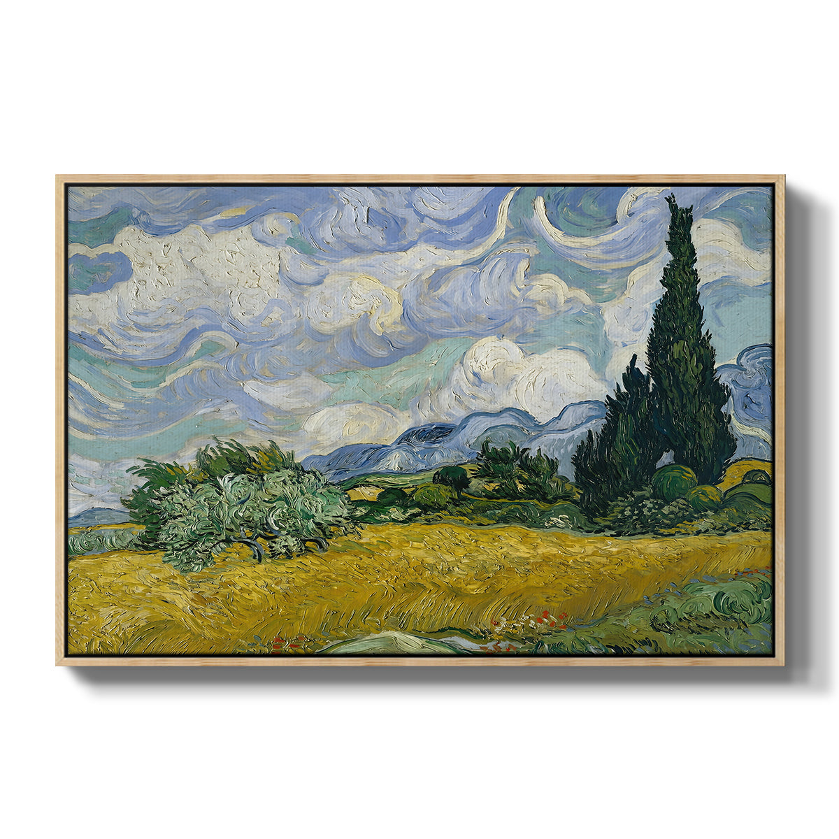Wheat Field with Cypresses, 1889 - Floater Framed Canvas Print