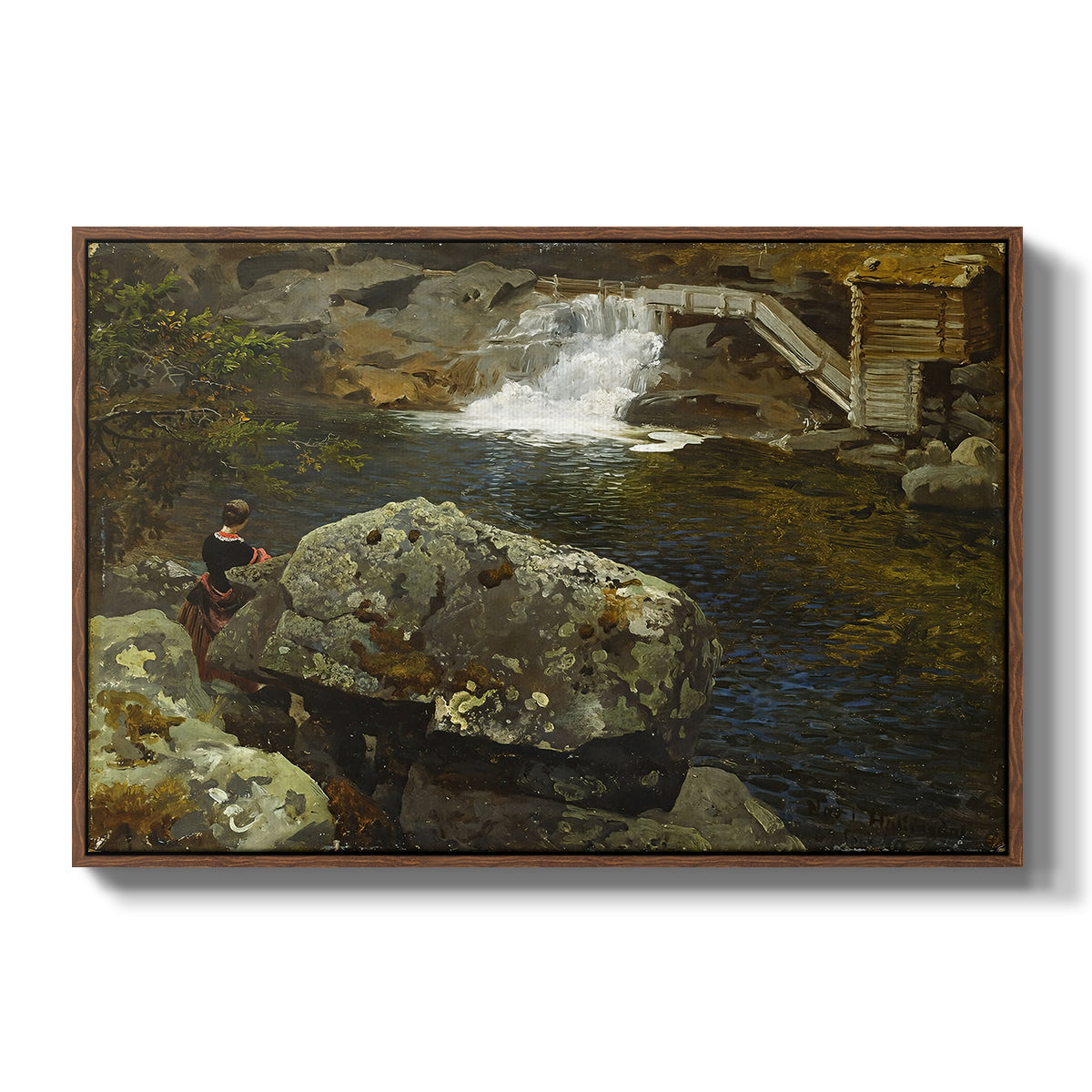By the Mill Pond (En Mølledam), 1850 - Floater Framed Canvas Print