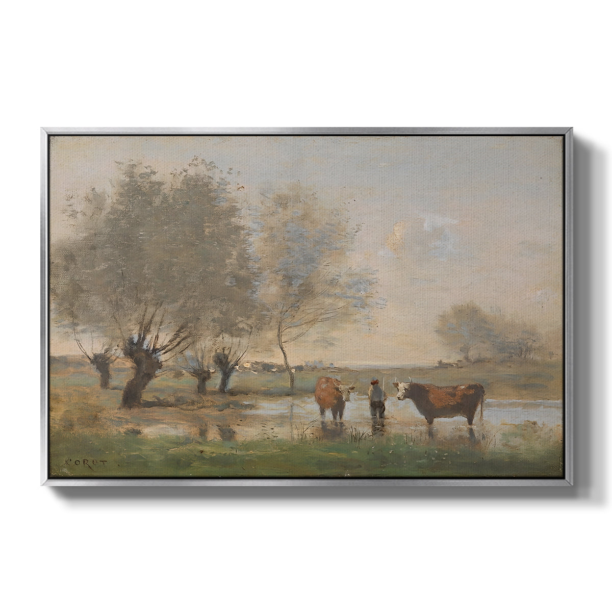 Cows in a Marshy Landscape, c. 1873-1874 - Floater Framed Canvas Print