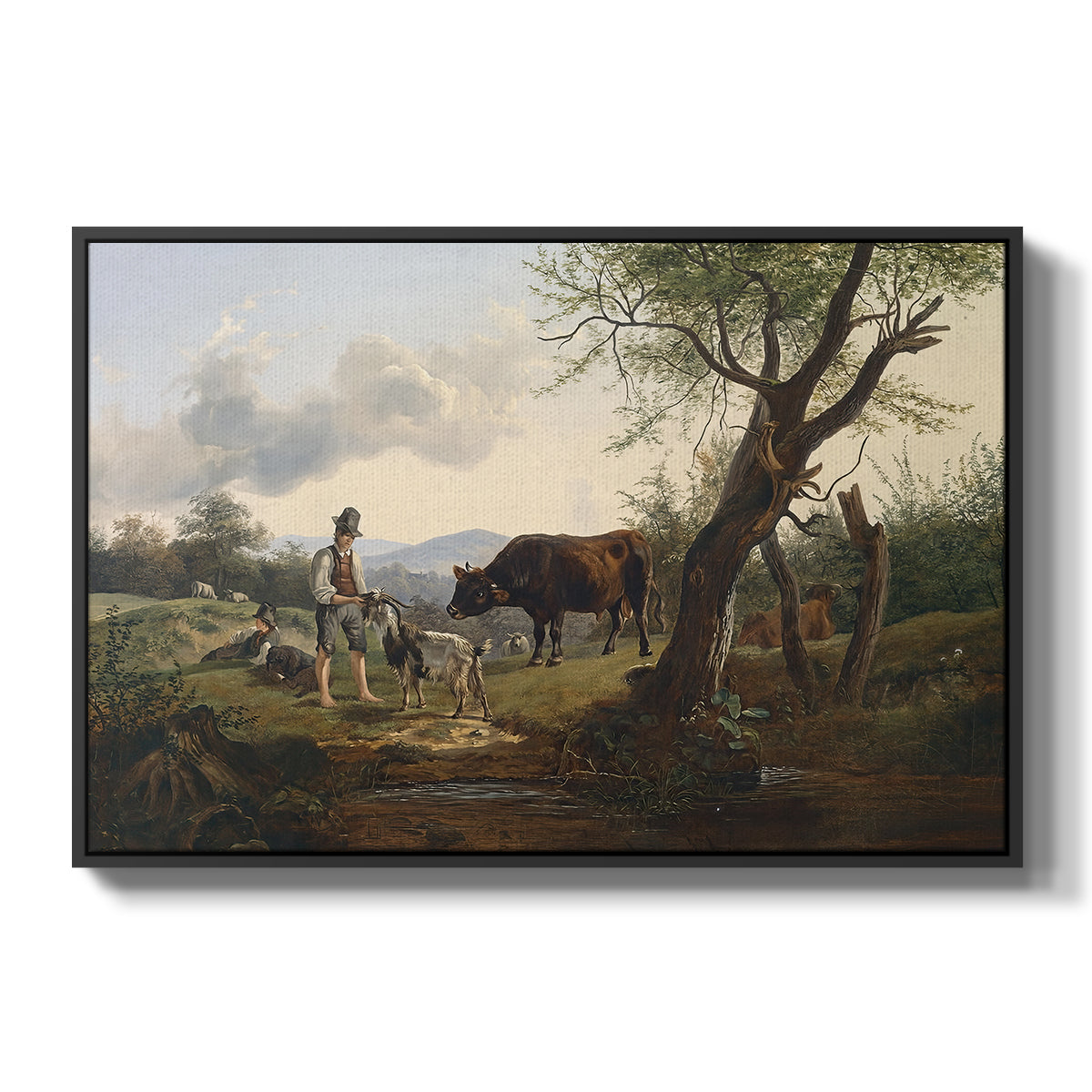 Shepherd with Billy Goat, c. 1830 - Floater Framed Canvas Print