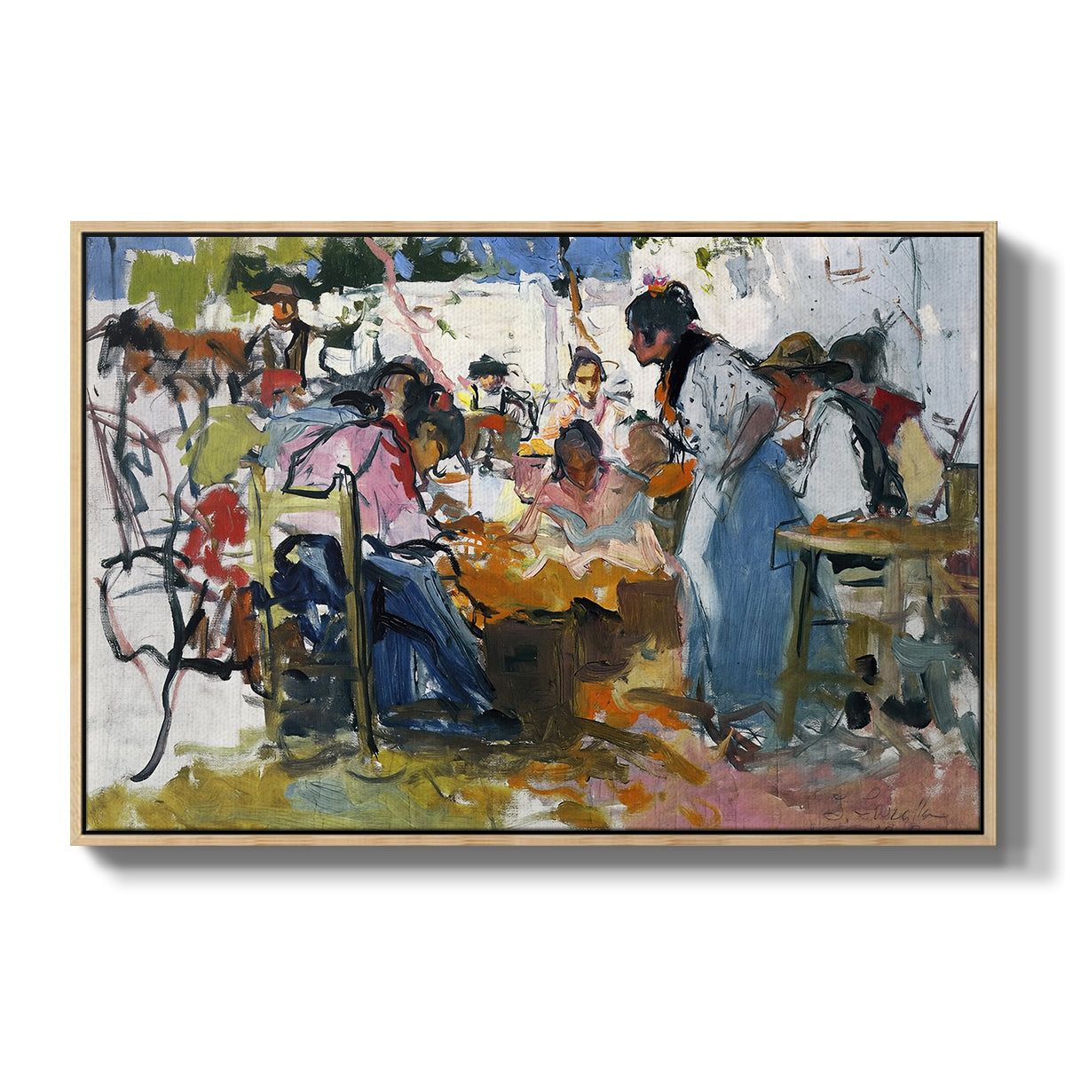 Net Menders in Valencia, 1909 - Floater Framed Canvas Print