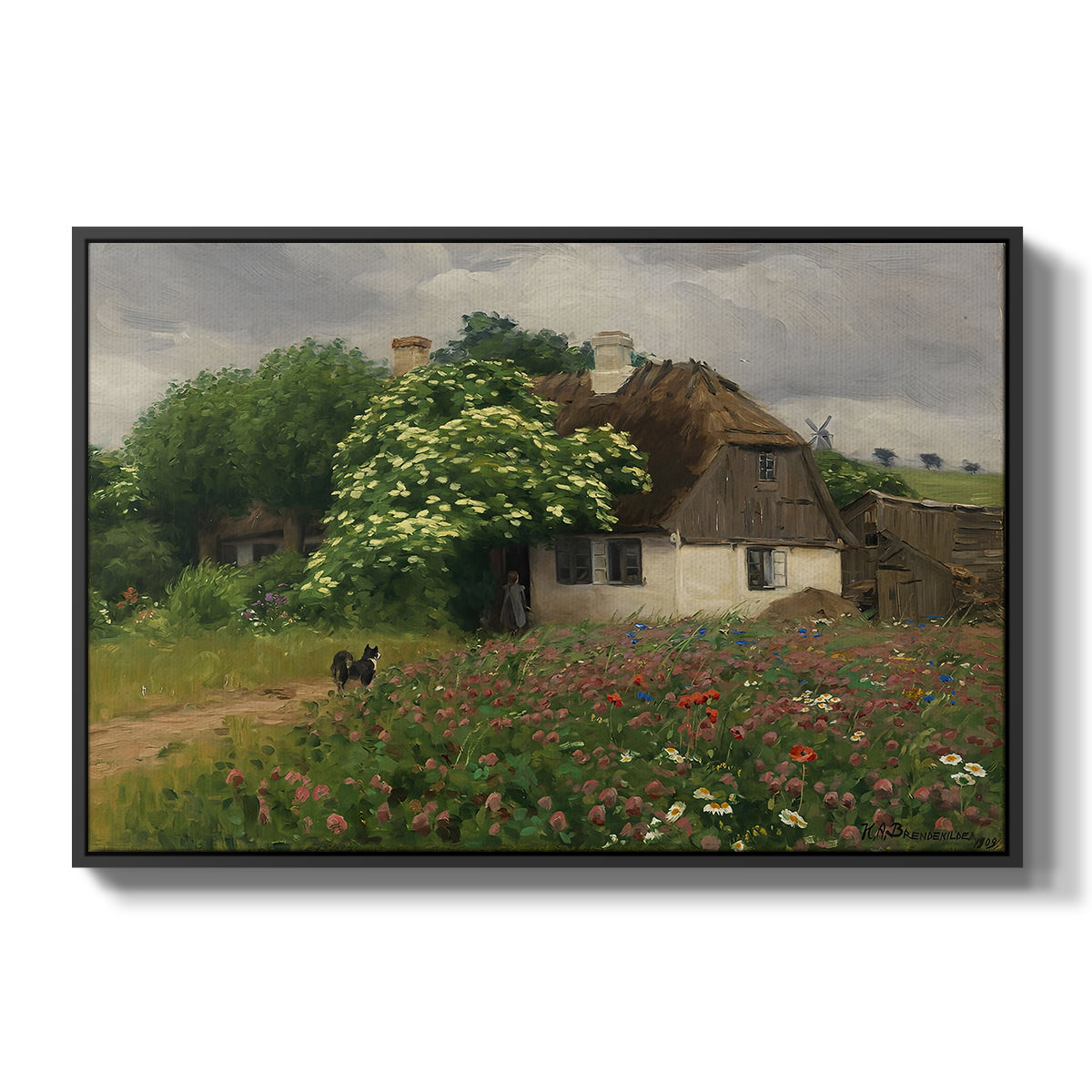 Farmhouse with Meadow Flowers, 1909 - Floater Framed Canvas Print