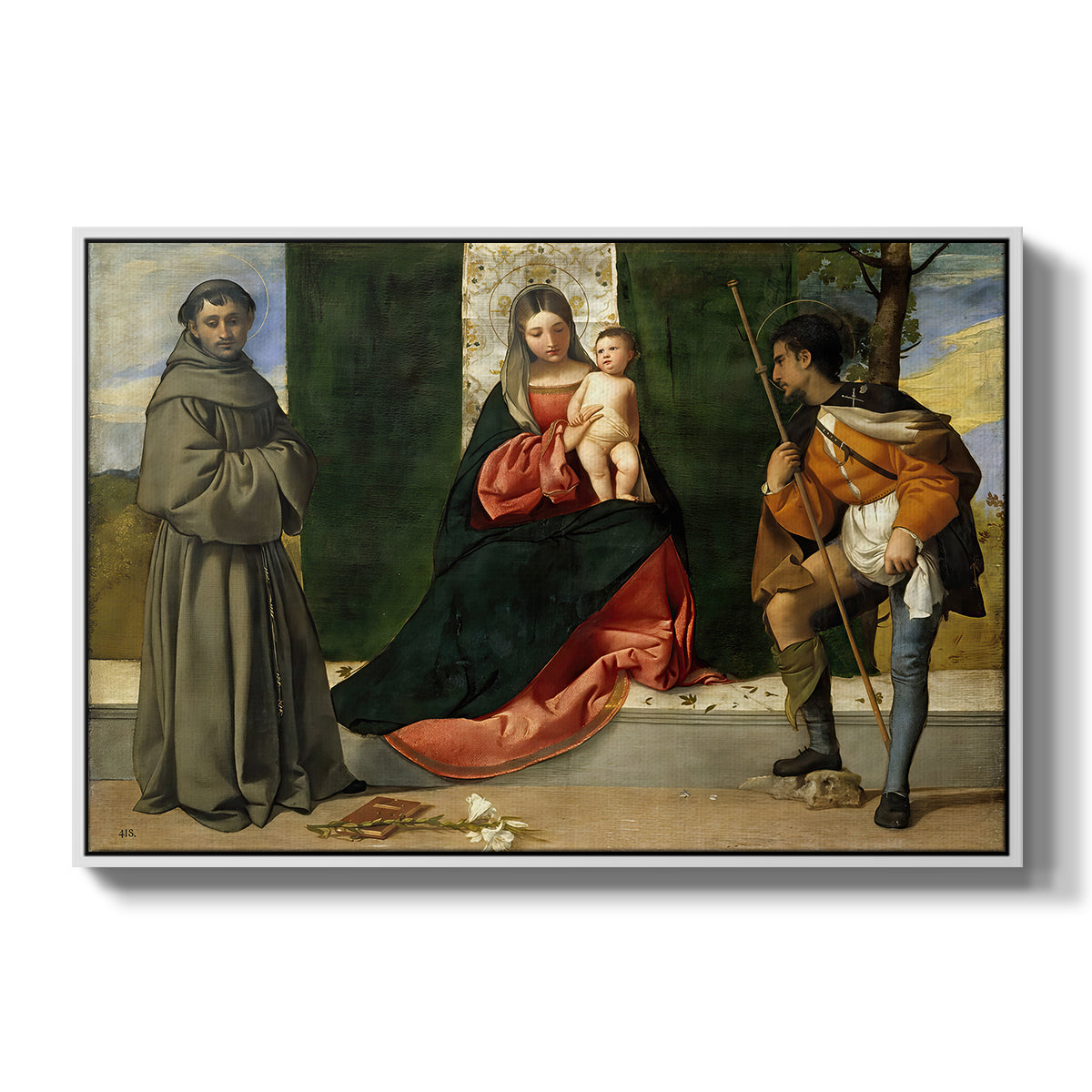 Madonna and Child with Saints Anthony of Padua and Roch, c. 1510 - Floater Framed Canvas Print