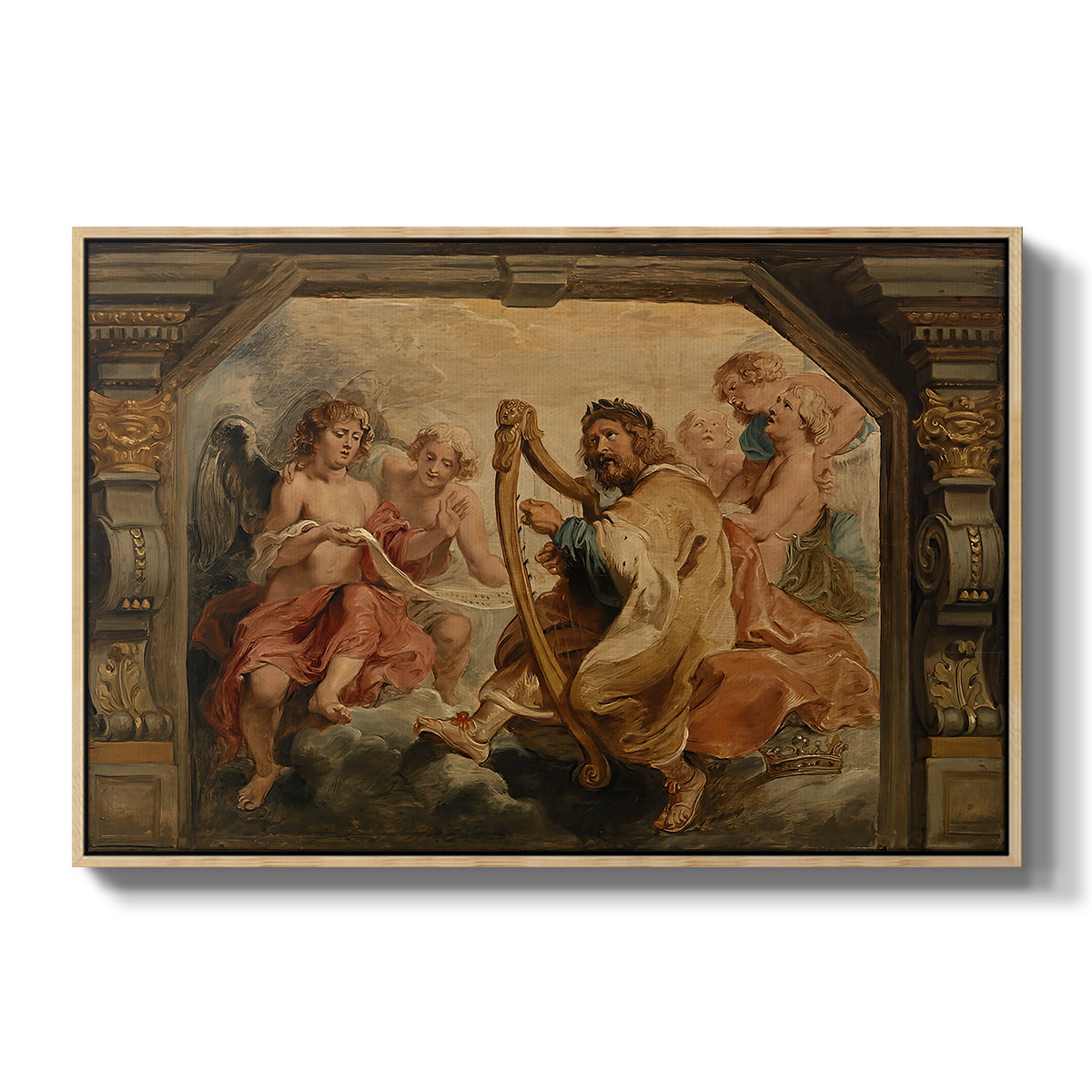 King David Playing the Harp, c. 1627-1628 - Floater Framed Canvas Print