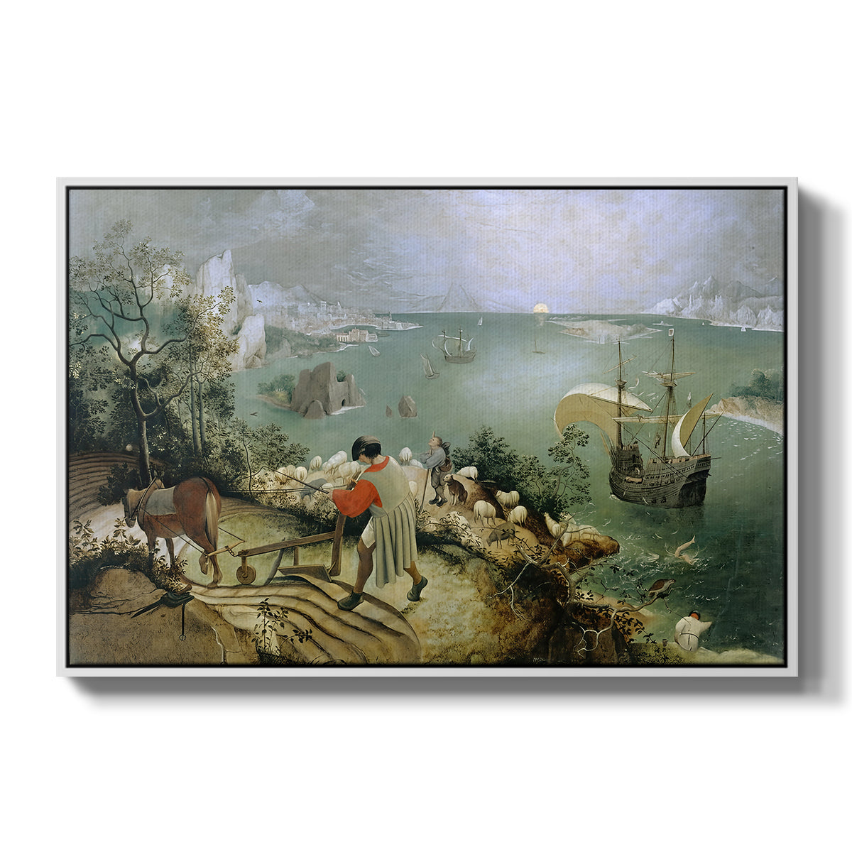 Landscape with the Fall of Icarus, c. 1560 - Floater Framed Canvas Print