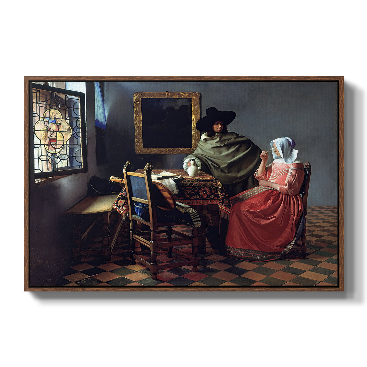 The Glass of Wine, c. 1660 - Floater Framed Canvas Print