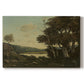 Canvas art print portraying an open countryside landscape with trees and distant horizon under soft sky, set against a white background