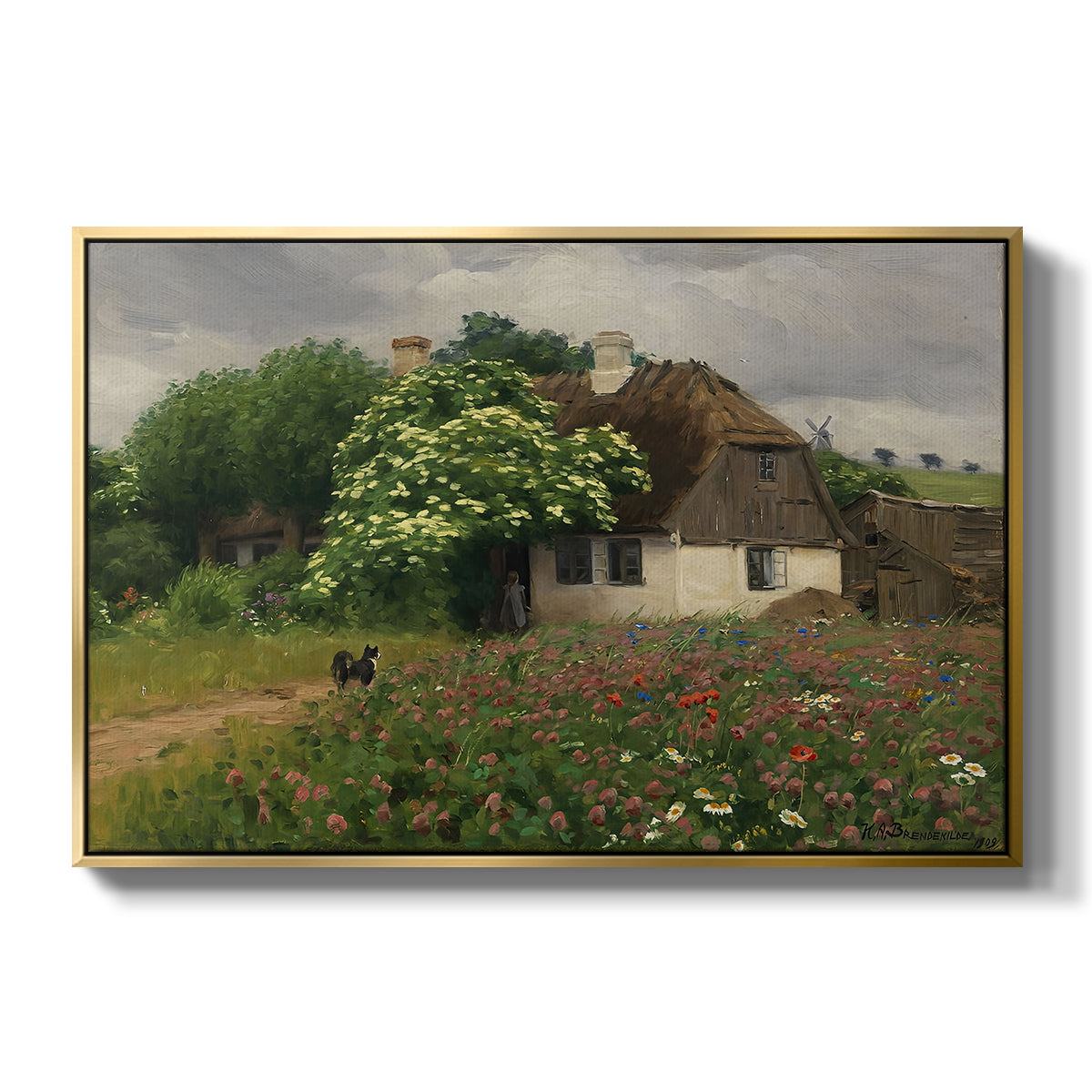 Farmhouse with Meadow Flowers, 1909 - Floater Framed Canvas Print