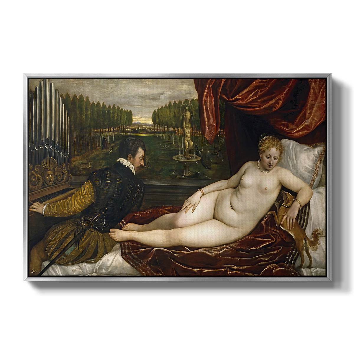 Venus with an Organist and a Dog, c. 1550 - Floater Framed Canvas Print