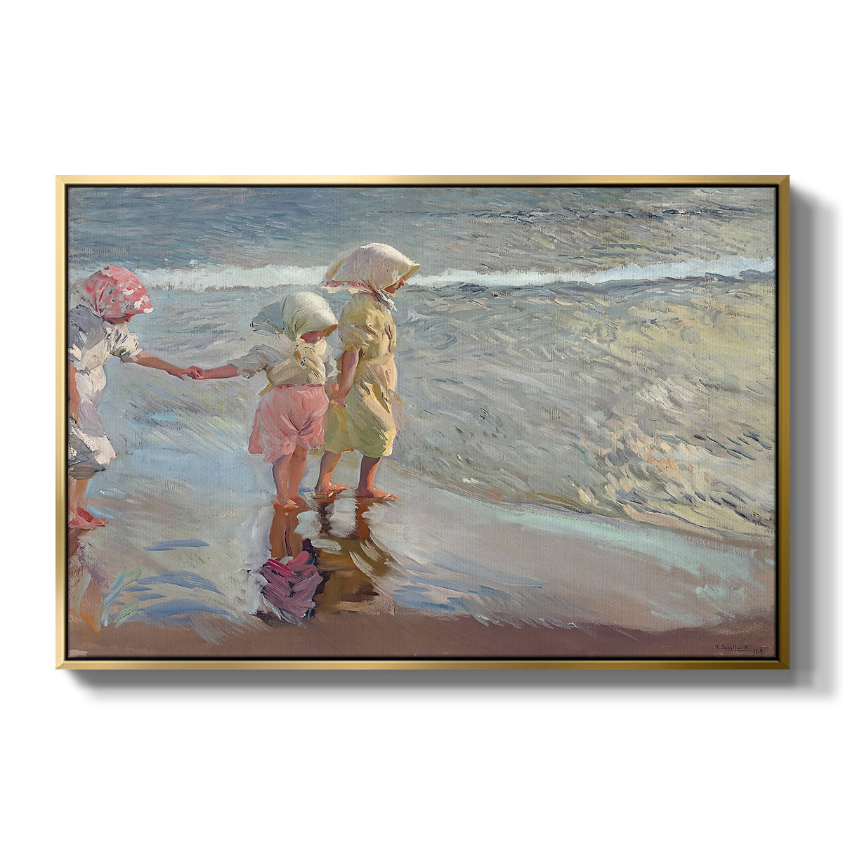 The Three Sisters on the Beach, 1908 - Floater Framed Canvas Print