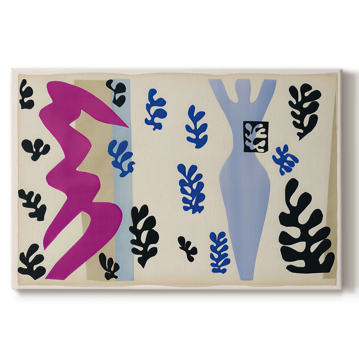 Canvas art print portraying an abstract cut-out composition suggesting a knife thrower, set against a white background