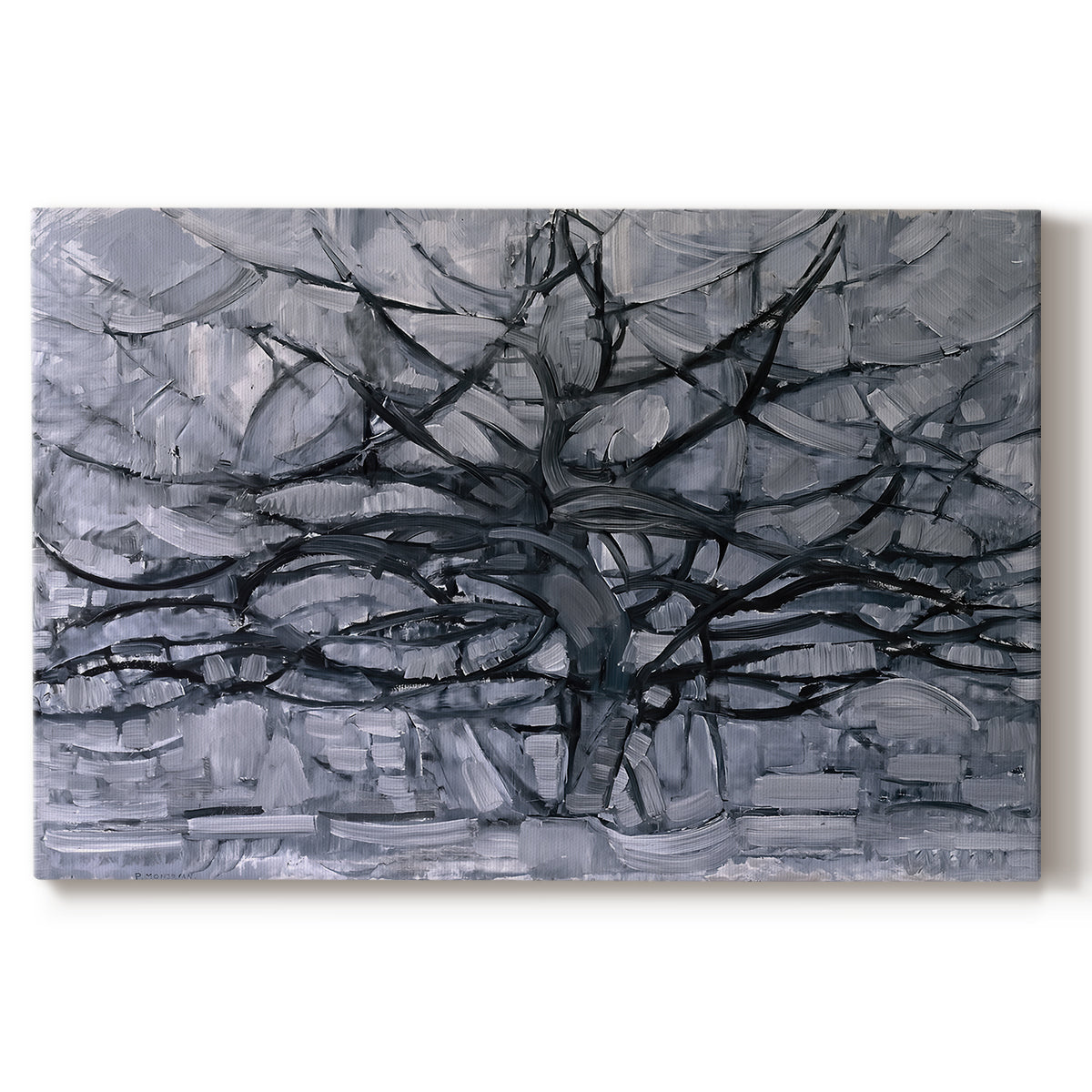 Canvas art print portraying a branching tree reduced to dark lines, set against a white background