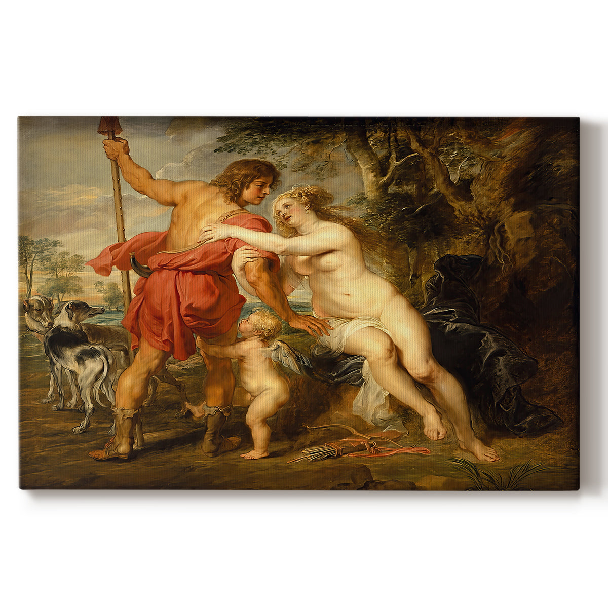 Canvas art print portraying mythological figures interacting in dramatic outdoor scene, set against a white background