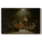 Canvas art print portraying a group of worshippers gathered in a dark interior engaged in religious devotion, set against a white background
