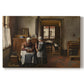 Canvas art print portraying a group gathered around table sharing meal in warm interior setting, set against a white background