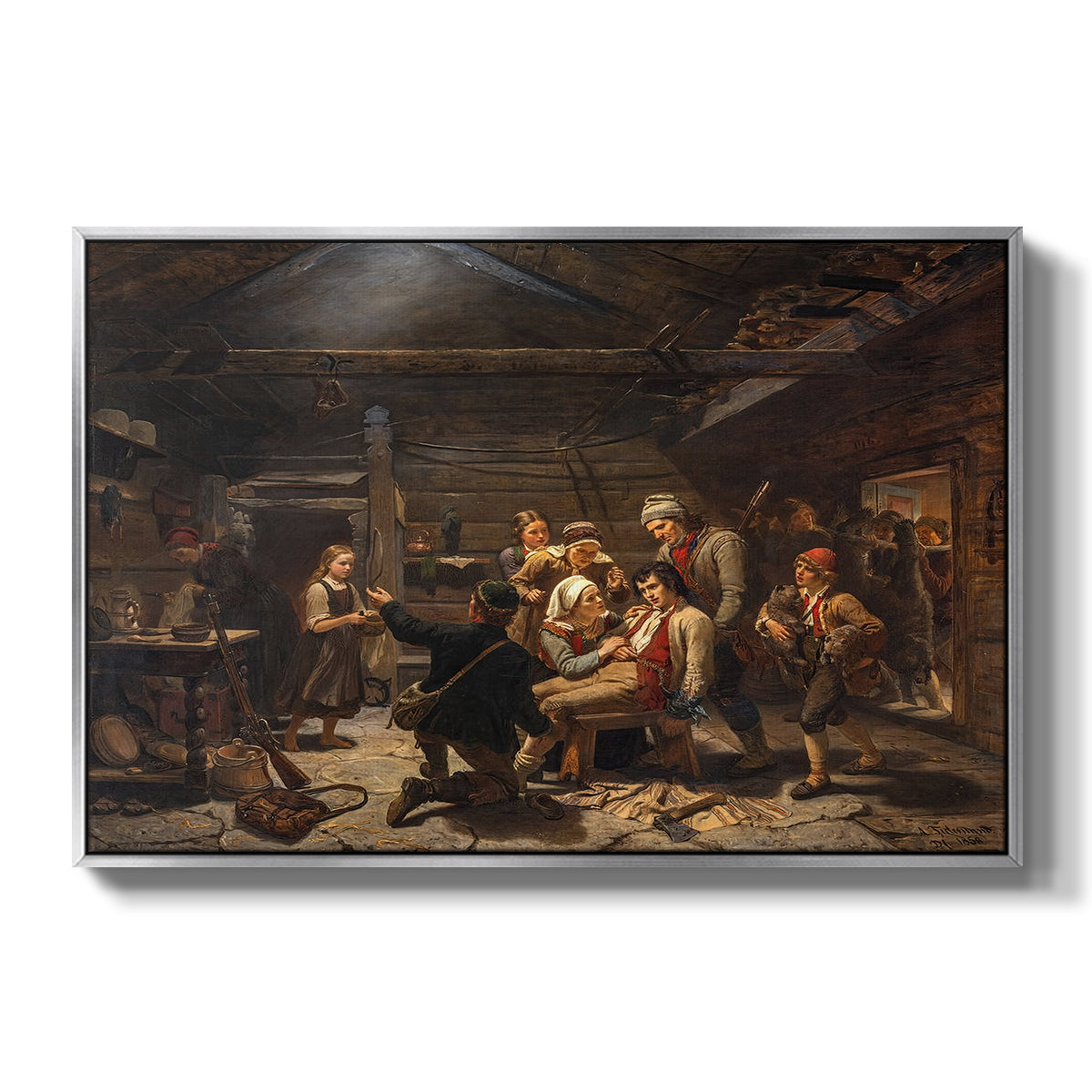 The Return of the Bear Hunter, 1856 - Floater Framed Canvas Print