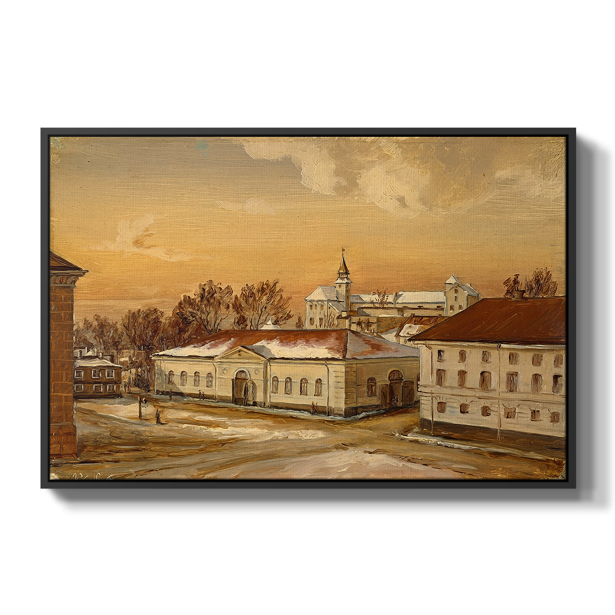 The Riding School at Akershus Castle, 1846 - Floater Framed Canvas Print