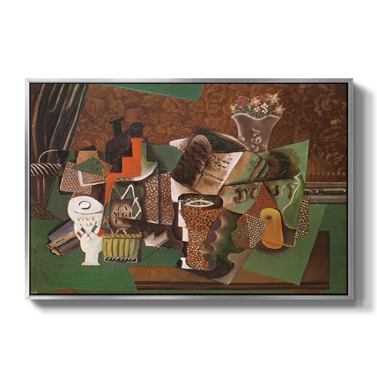 Playing Cards, Glasses, Bottle of Rum: "Vive la France", 1914-1915 - Floater Framed Canvas Print