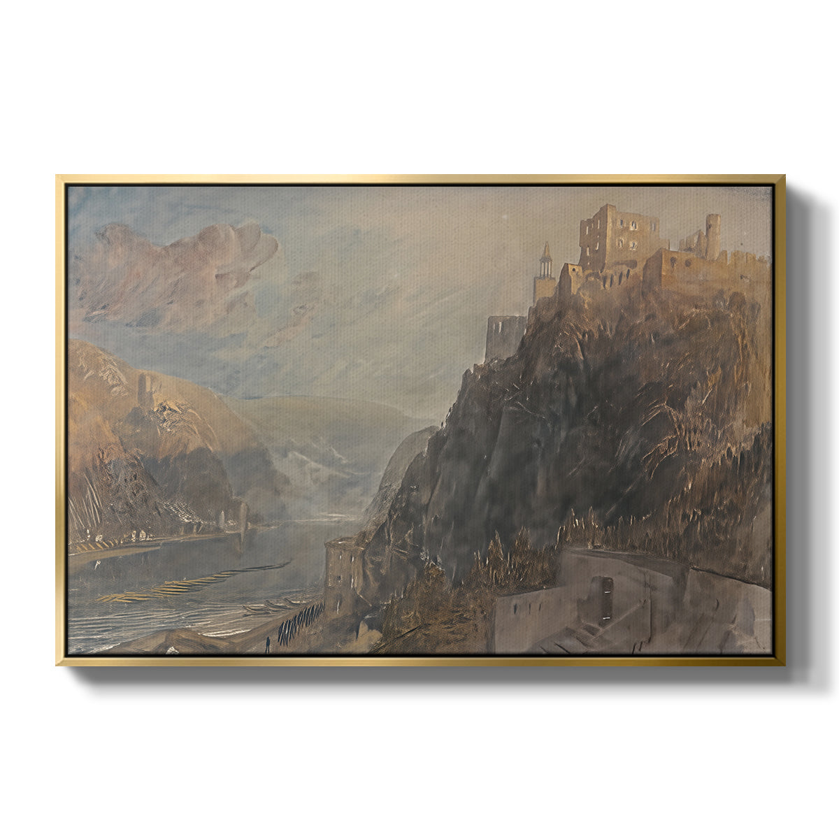 Rheinfels Looking to Katz and Gourhausen, 1817 - Floater Framed Canvas Print