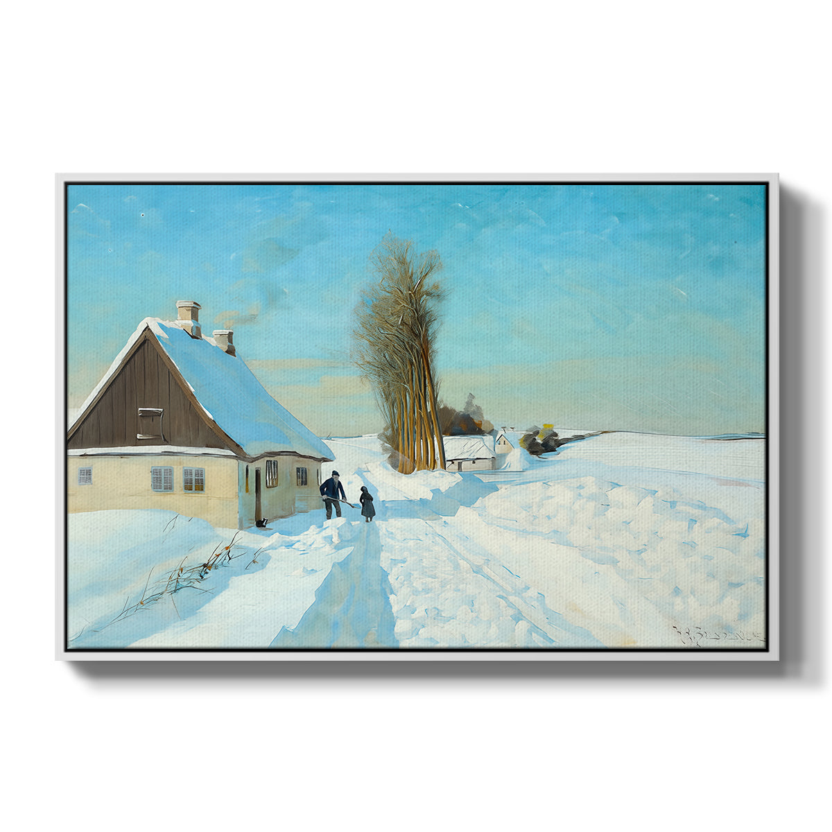 Shoveling Snow on a Beautiful Winter Day, c. 1898 - Floater Framed Canvas Print