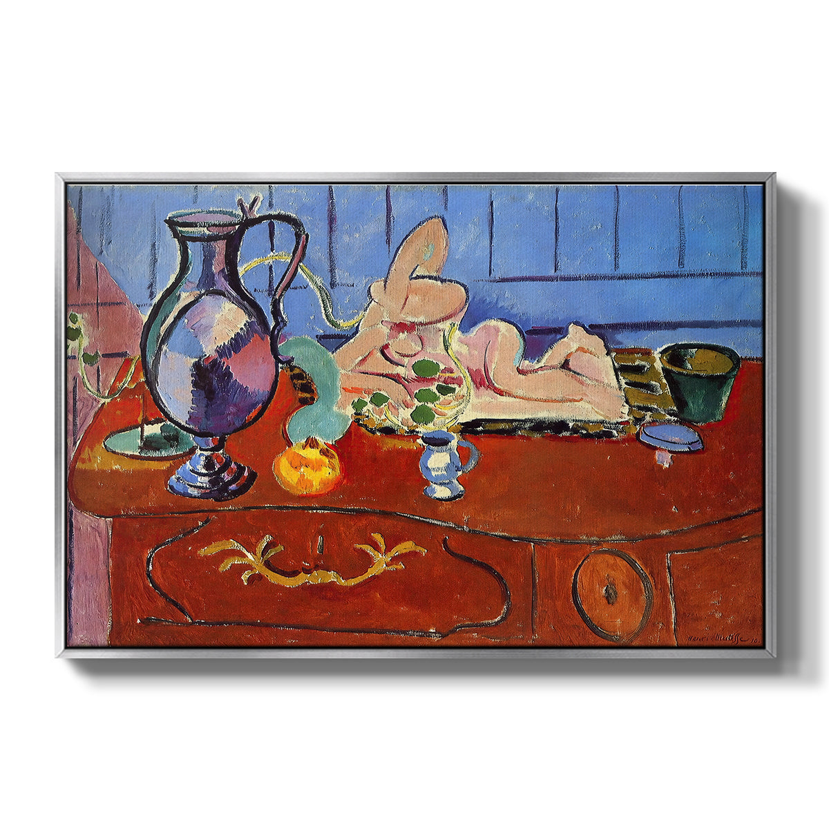 Still Life with a Pewter Jug and Pink Statuette, 1910 - Floater Framed Canvas Print