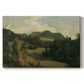 Canvas art print portraying a rolling countryside with trees and distant hills, set against a white background