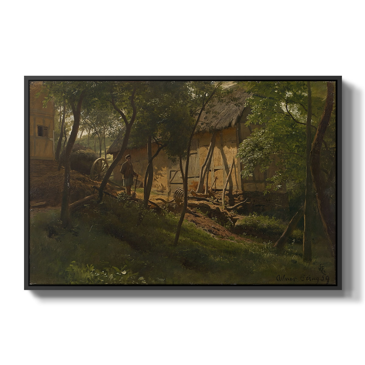 German Farm, 1859 - Floater Framed Canvas Print