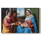 Canvas art print portraying a group of figures seated together in calm religious setting with soft landscape background, set against a white background