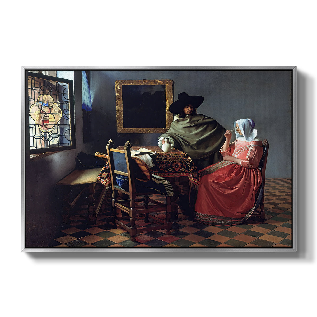The Glass of Wine, c. 1660 - Floater Framed Canvas Print