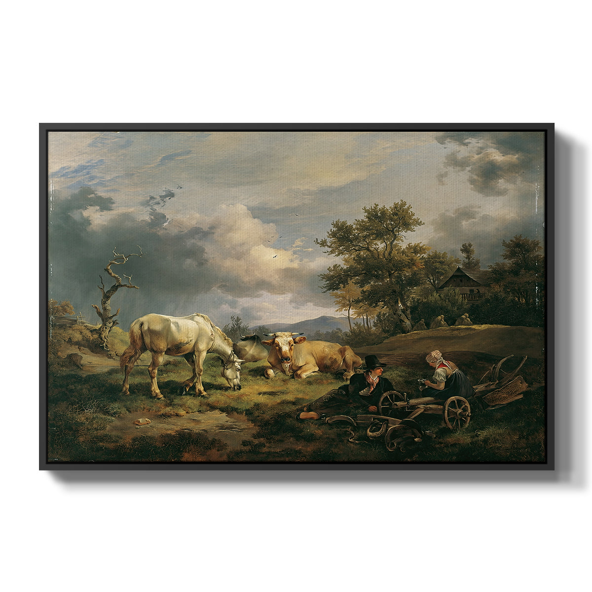 Young Peasant Couple Resting in the Field, 1829 - Floater Framed Canvas Print