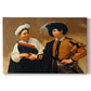 Canvas art print portraying a woman reading man's palm while discreetly removing his ring, set against a white background