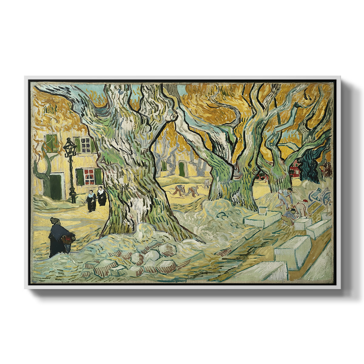 The Large Plane Trees (Road Menders at Saint-Rémy), 1889 - Floater Framed Canvas Print