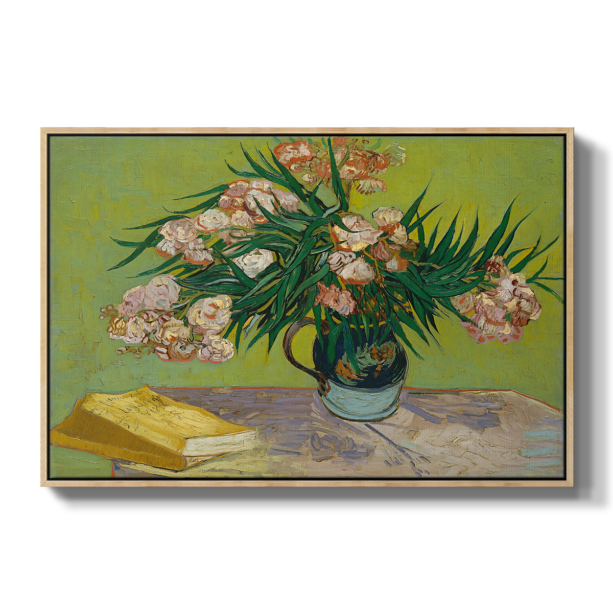 Vase with Oleanders and Books, 1888 - Floater Framed Canvas Print