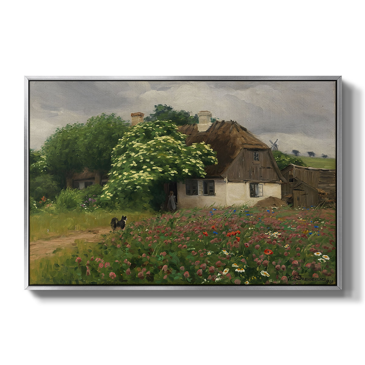 Farmhouse with Meadow Flowers, 1909 - Floater Framed Canvas Print