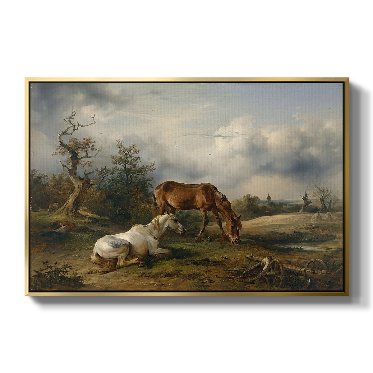 Two Horses on the Pasture, c. 1825 - Floater Framed Canvas Print