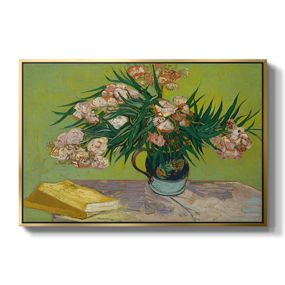 Vase with Oleanders and Books, 1888 - Floater Framed Canvas Print